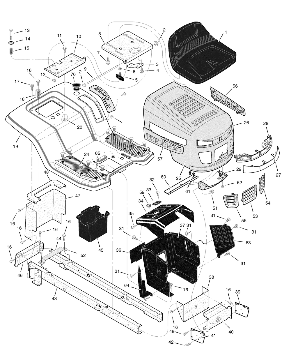 Chassis And Hood Diagram and Parts List for 425621X108B 2007 Briggs and Stratton Lawn Tractor